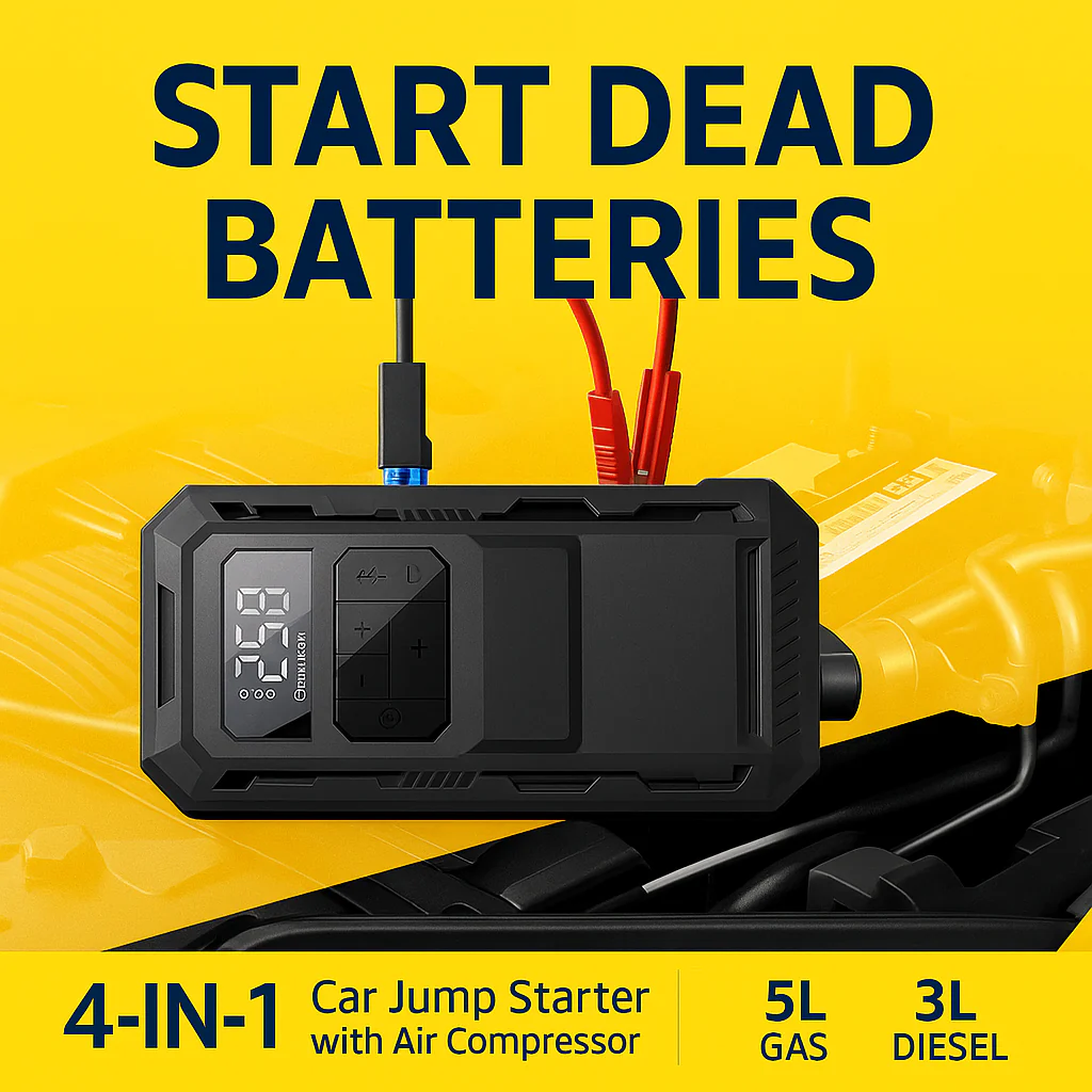 Heavy-Duty 4-in-1 Car Jump Starter with Air Pump and Power Bank