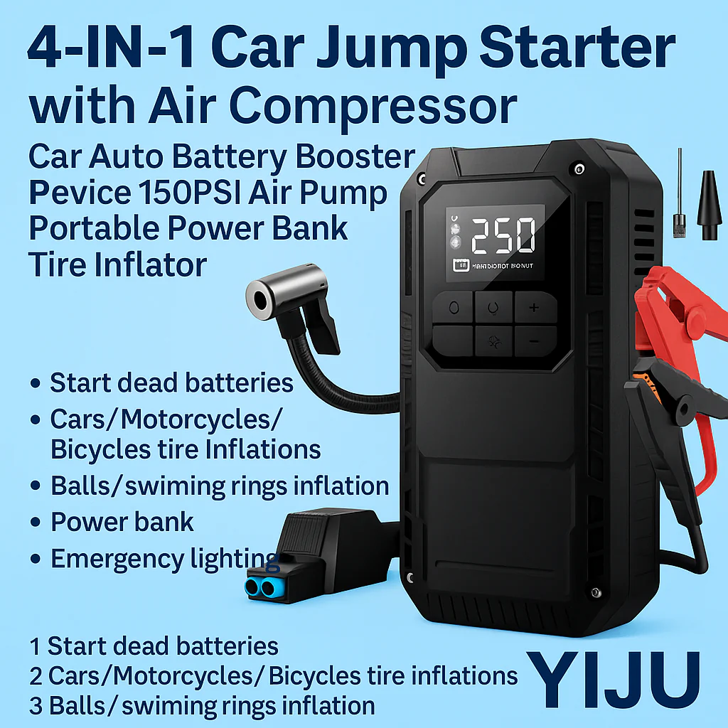 Heavy-Duty 4-in-1 Car Jump Starter with Air Pump and Power Bank