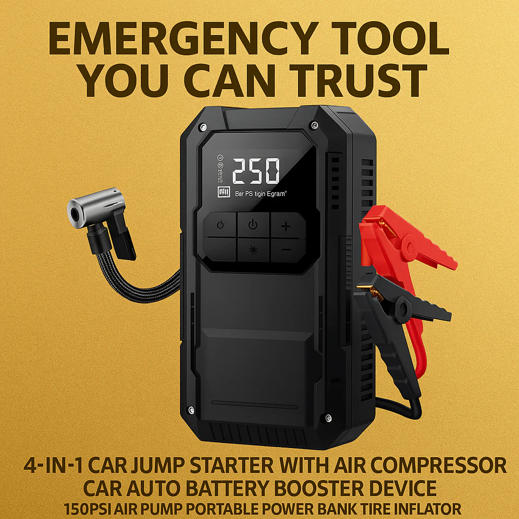 Heavy-Duty 4-in-1 Car Jump Starter with Air Pump and Power Bank